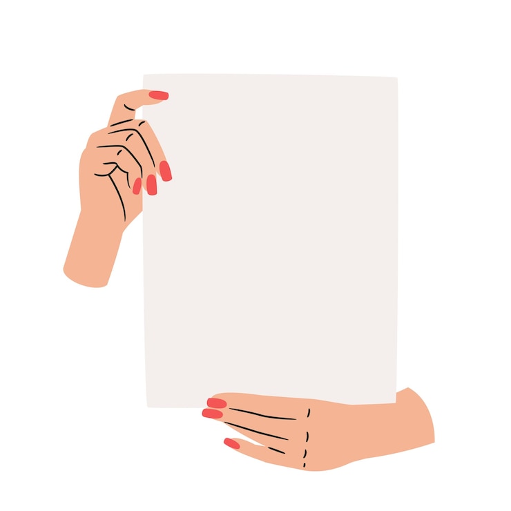 Vettore mani femminili che tengono un foglio bianco di carta