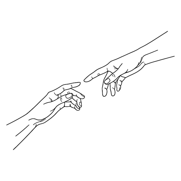 Mani in mano disegna una linea su uno sfondo bianco isolato Illustrazione vettoriale