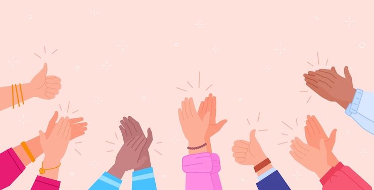 Vettore mani ovazione applaudire mano persone acclamare congratularsi rispetto umano successo trionfo concetto folla buon applauso nei palmi allegria pubblico persona applaude sciccoso illustrazione vettoriale