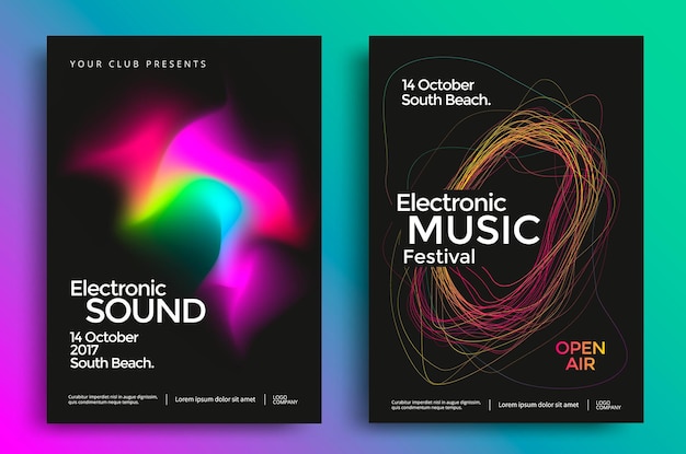 Manifesto del festival di musica elettronica con linee sfumate astratte Brochure del volantino sonoro