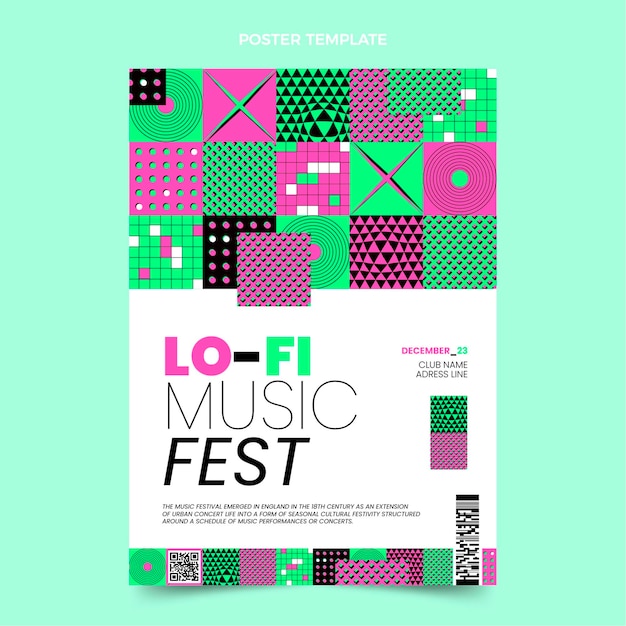 Manifesto del festival musicale del mosaico di design piatto