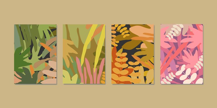 Manifesto del fondo del modello botanico organico disegnato a mano piatto del gambo della foglia del fogliame