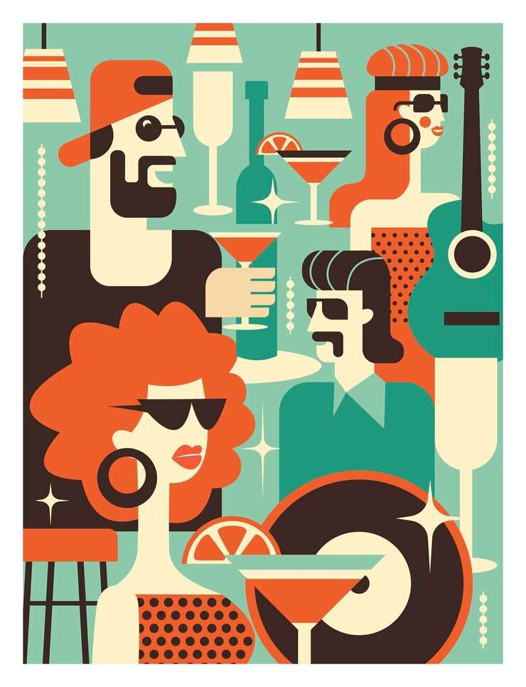 Manifesto del partito retrò. Illustrazione vettoriale in stile retrò.