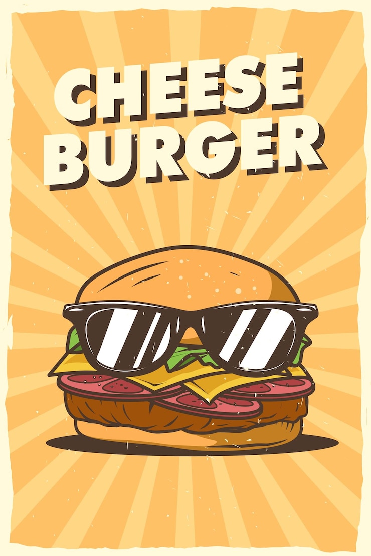 Vettore manifesto del ritratto dell'annata del cheeseburger