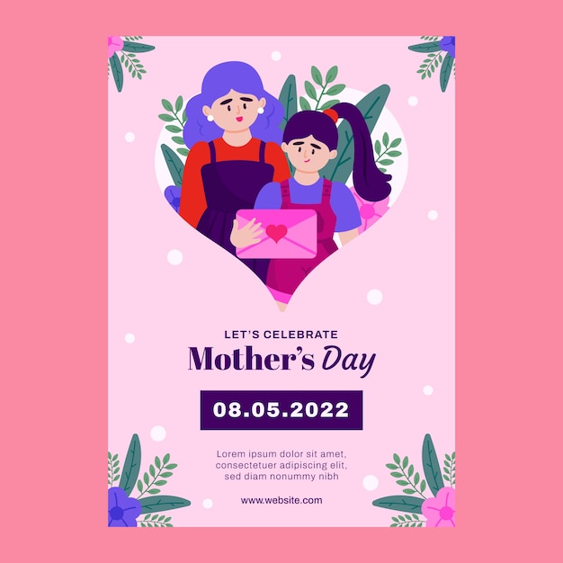 Manifesto della festa della mamma piatto disegnato a mano