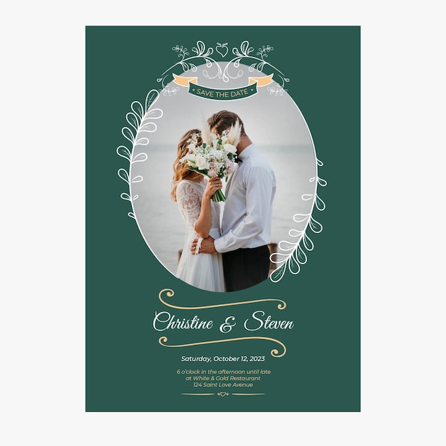 Manifesto della festa di matrimonio elegante disegnato a mano