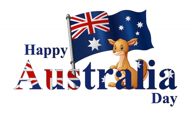 Manifesto di Australia Day con canguro e bandiera nazionale