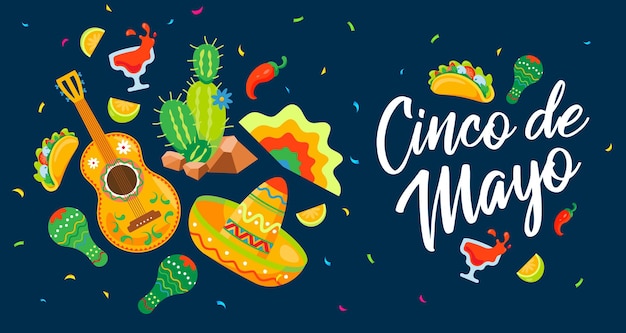 Manifesto di celebrazione messicana di Cinco de mayo in illustrazione vettoriale di stile piatto