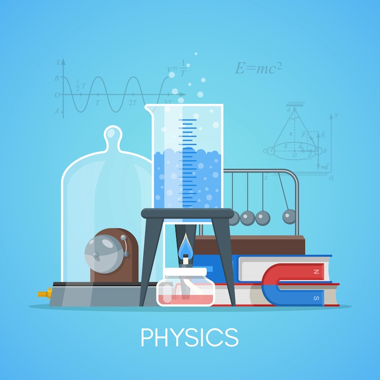 Vettore manifesto di concetto di educazione di scienza di fisica nella progettazione piana di stile.