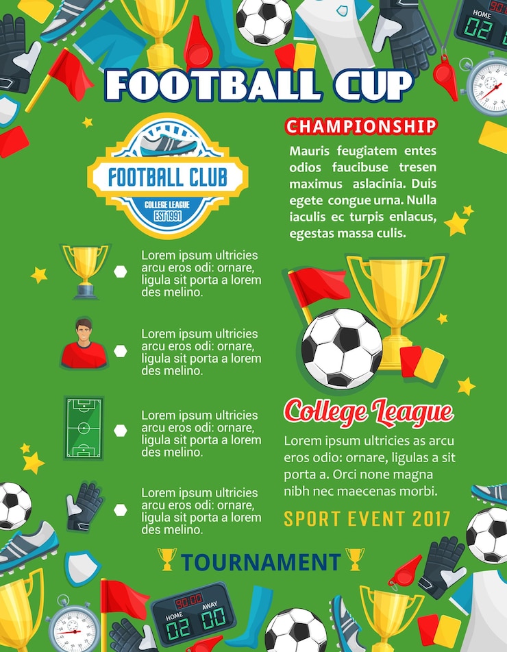 Vettore manifesto di vettore della tazza di calcio della squadra del college di calcio