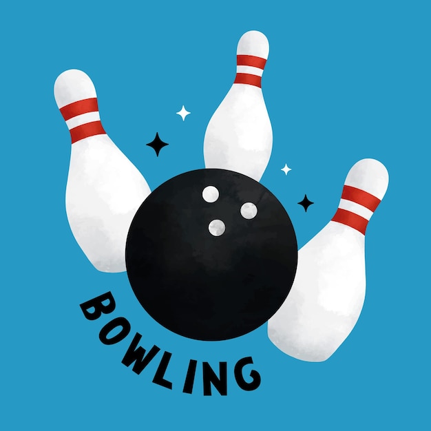 Manifesto luminoso laconico di artigli e una palla da bowling su sfondo blu