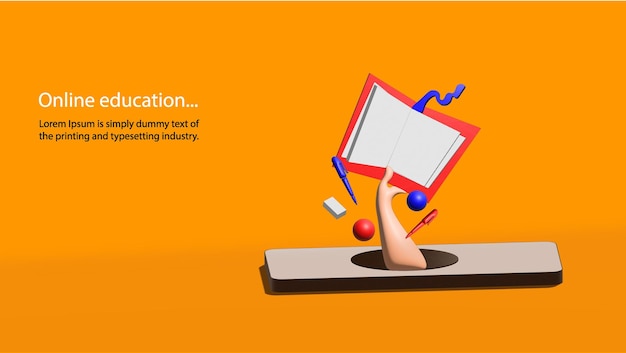 Manifesto pubblicitario del manifesto di istruzione online concettuale 3D