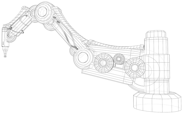 Manipolatore robot industriale Wireframe su sfondo bianco formato EPS10 Vettore creato di 3d Wireframe