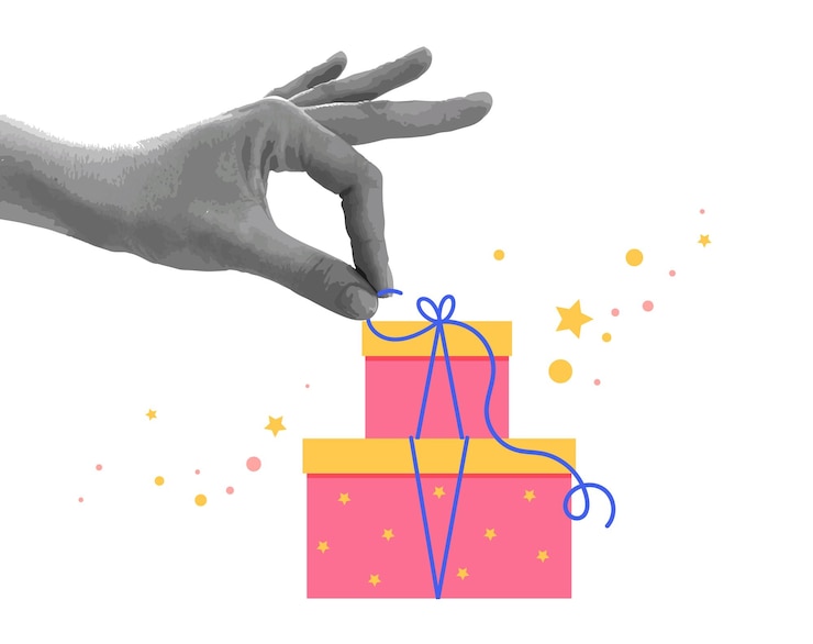 Vettore mano a mezza tonalità con scatole regalo