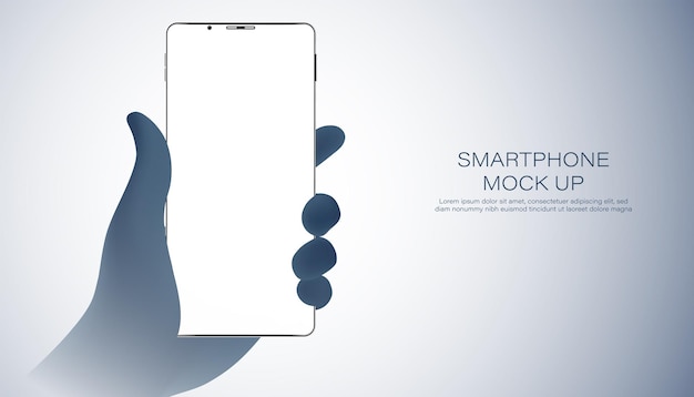 Mano astratta che tiene un telefono Concetto di telefono mockup Per l'immissione di informazioni sul bianco e sul grigio