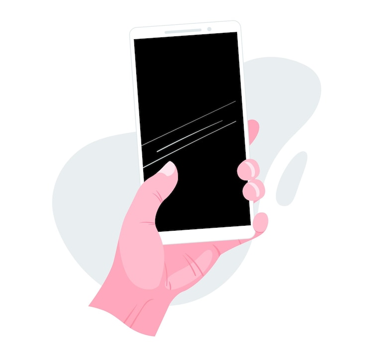 Vettore mano che tiene il modello di smartphone