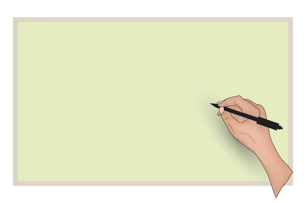 mano che tiene la penna per scrivere l'insegnamento firma dell'istruzione su carta gialla sfondo vettore