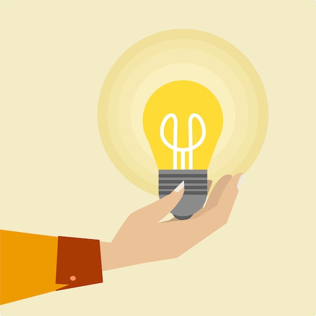 mano che tiene una lampadina. Concetto di soluzione, innovazione, ispirazione o idea imprenditoriale creativa.