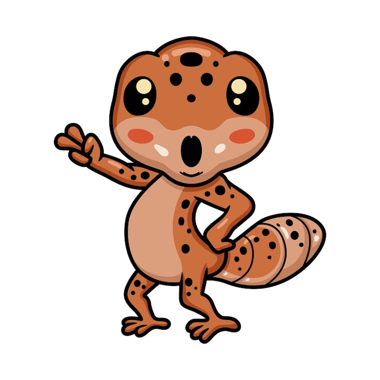 Vettore mano d'ondeggiamento del fumetto sveglio del geco leopardo