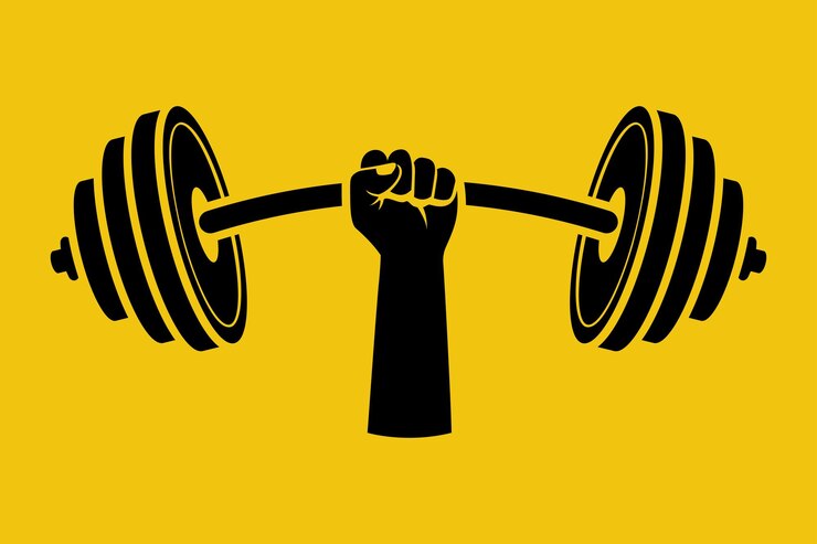 Vettore mano di uomo che tiene un manubrio sollevamento di pesi treno concetto duro sport fitness stile di vita