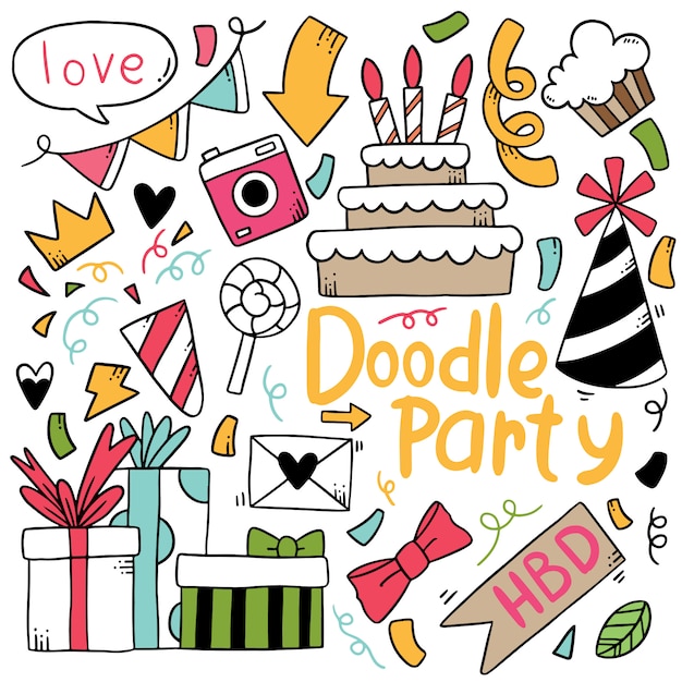 mano disegnata festa doodle buon compleanno ornamenti motivo di sfondo