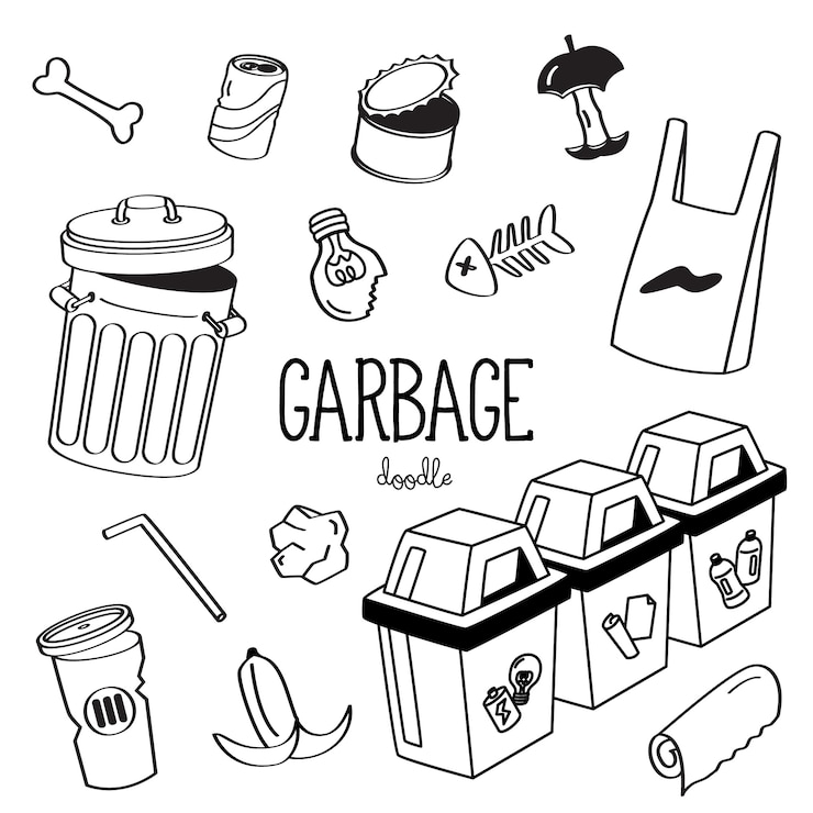 Vettore mano disegno stili immondizia. doodle di immondizia.