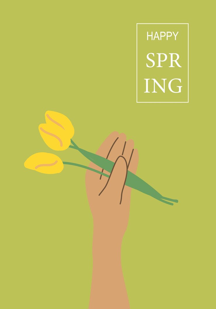 Vettore mano illustrata con fiori gialli che festeggia la bella primavera su sfondo verde