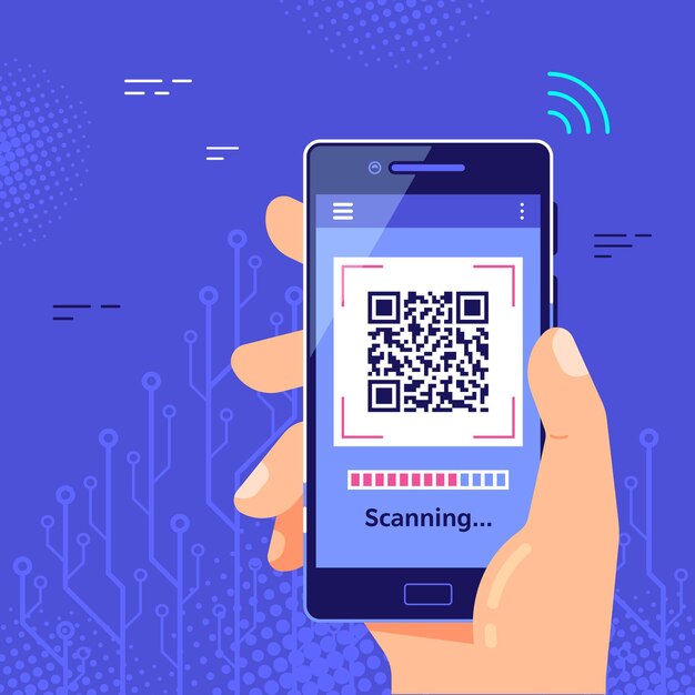 mano maschio che tiene smartphone con scansione del codice
