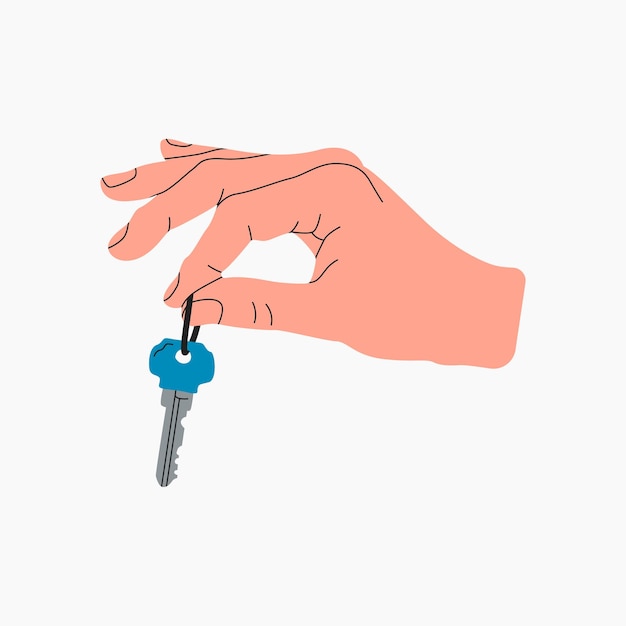 Mano maschio del fumetto che dà le chiavi della casa Affitto della casa acquisto di proprietà di acquisto di proprietà di vendita di affare