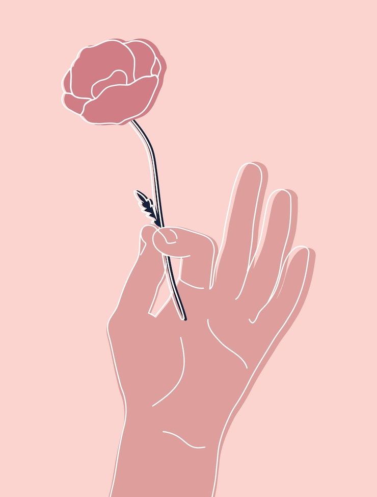 Vettore mano umana con un contorno di fiore mano umana elegante con un fiore illustrazione vettoriale