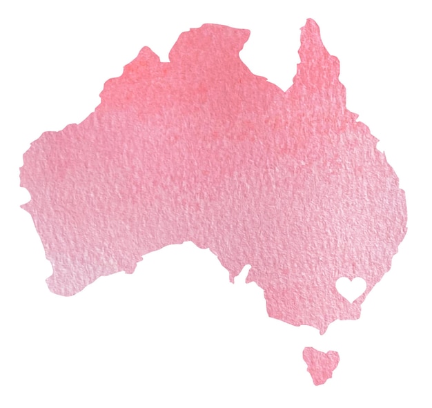 Mappa acquerello rosa dell'Australia con indicazione di Sydneyisolata su bianco