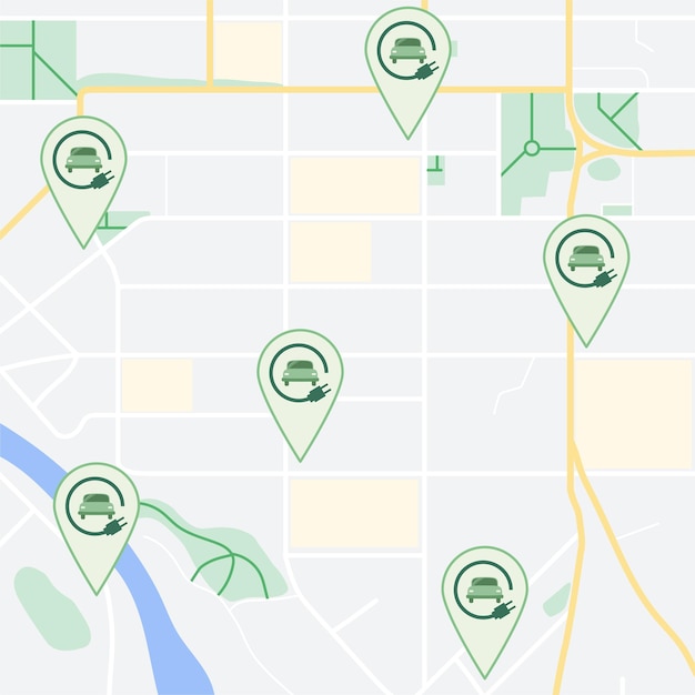 mappa con punti di ricarica per auto elettriche