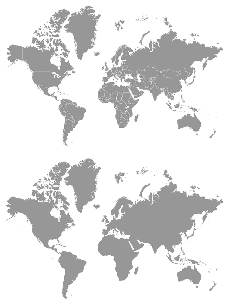Vettore mappa del mondo grigio dettagliata illustrazione vettoriale