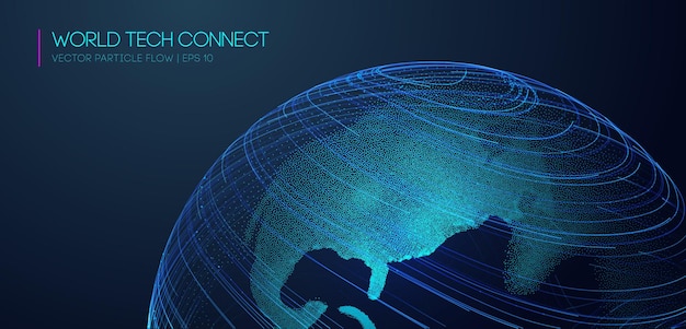 Mappa del mondo vettore blu cyberspazio ed energia visiva Analisi della struttura della connettività del mondo del computer Rete Internet e vettore di sfondo della tecnologia scientifica