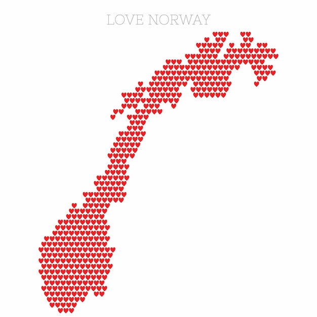 Mappa del paese della Norvegia realizzata con motivo a mezzitoni cuore d'amore