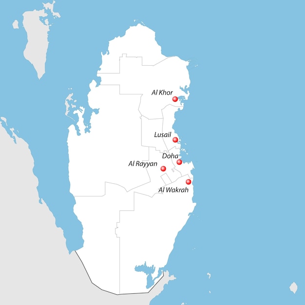 Mappa del Qatar con le città della coppa del mondo