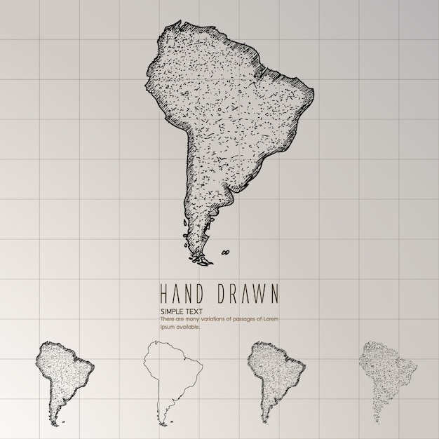 Mappa del Sud America disegnata a mano.