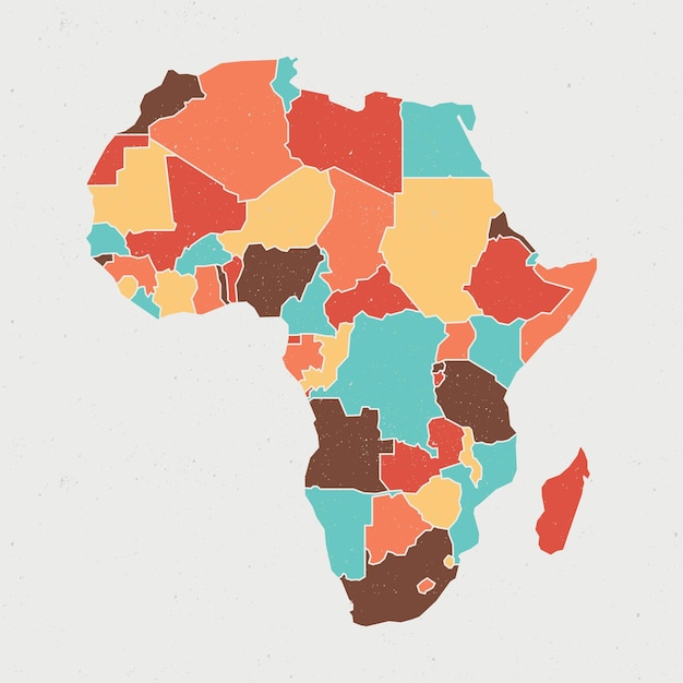 Mappa dell'Africa vintage con regioni isolate su sfondo bianco
