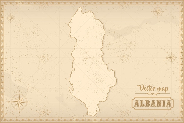 Mappa dell'Albania in vecchio stile grafica marrone in stile retro fantasy