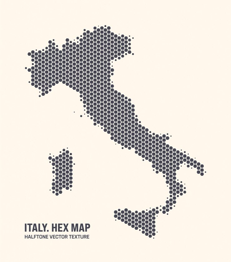 Mappa dell'Italia Vettore esagonale modello a mezzo tono isolato su sfondo chiaro