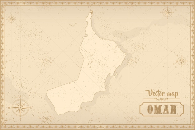 Mappa dell'Oman in vecchio stile grafica marrone in stile retro fantasy