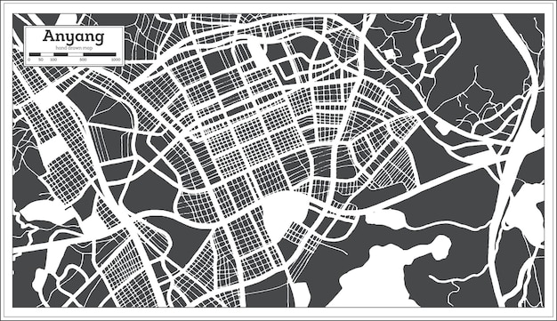 Mappa della città di Anyang Corea del Sud in stile retrò. Mappa di contorno. Illustrazione vettoriale.