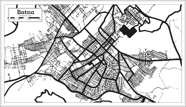 Mappa della città di Batna Algeria in stile retrò con contorno a colori in bianco e nero