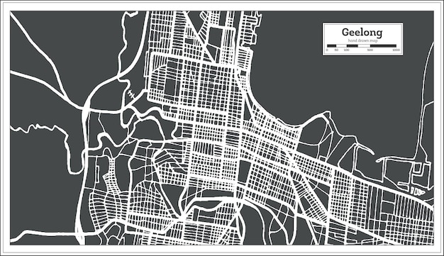 Mappa della città di Geelong Australia in stile retrò. Mappa di contorno. Illustrazione di vettore.