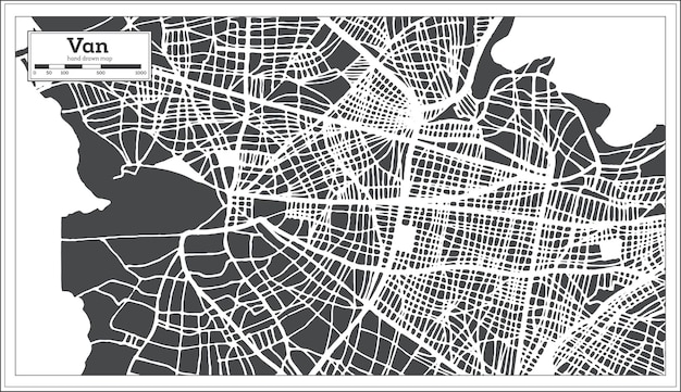 Mappa della città di Van Turchia in stile retrò. Mappa di contorno. Illustrazione di vettore.