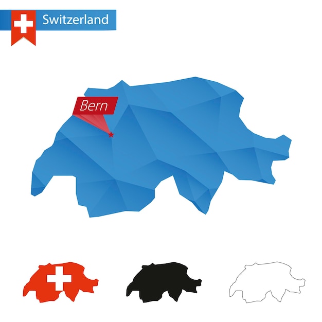 Mappa della Svizzera blu Low Poly con capitale Berna