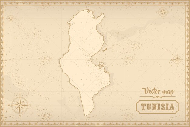Mappa della Tunisia in vecchio stile grafica marrone in stile retro fantasy