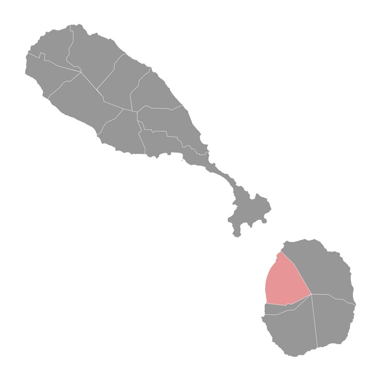 Vettore mappa delle pianure di saint thomas saint kitts e nevis