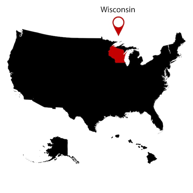 Mappa dello stato americano del Wisconsin su uno sfondo bianco