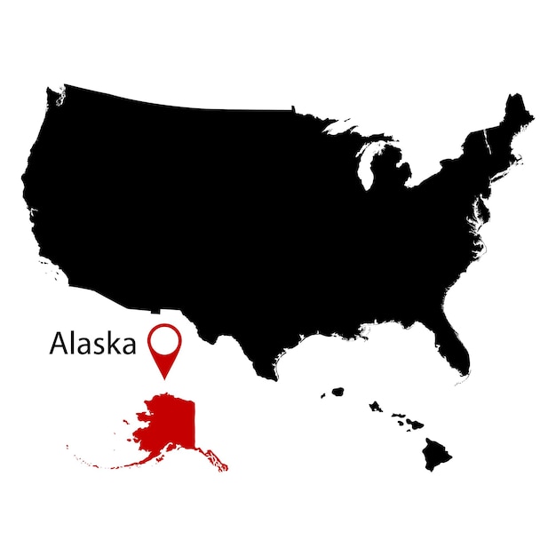 Mappa dello stato americano dell'Alaska su sfondo bianco
